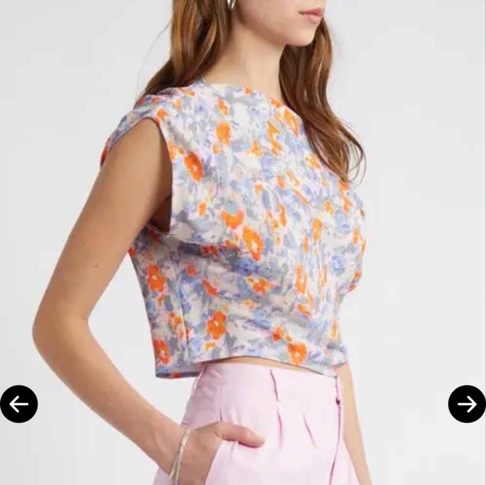 NWT Open Edit Revolve Floral Asymetrical Top Blouse S Cottagecore Minimalist Y2K